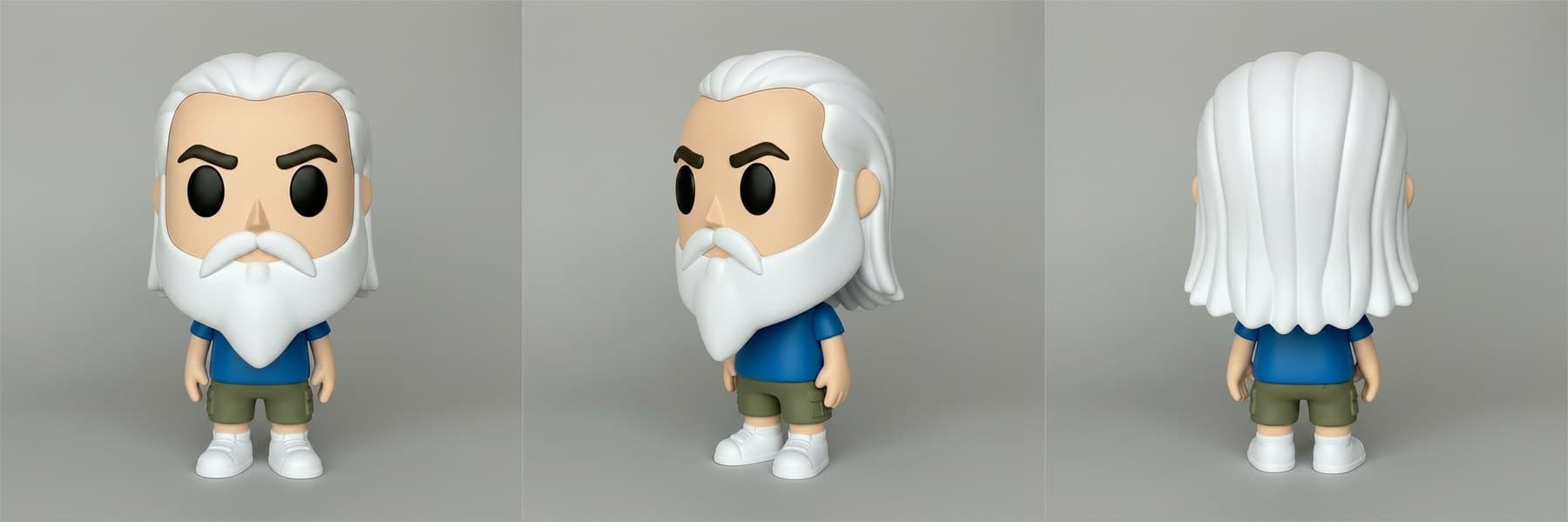 Statuina in stile Funko dipinta, tre viste
