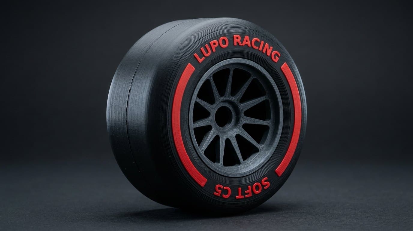 Slick F1: Pneumatico in scala, tre pezzi e tre colori.